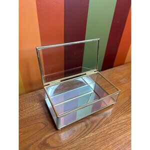 Vintage brass and glass mirrored jewellery box catch all mini